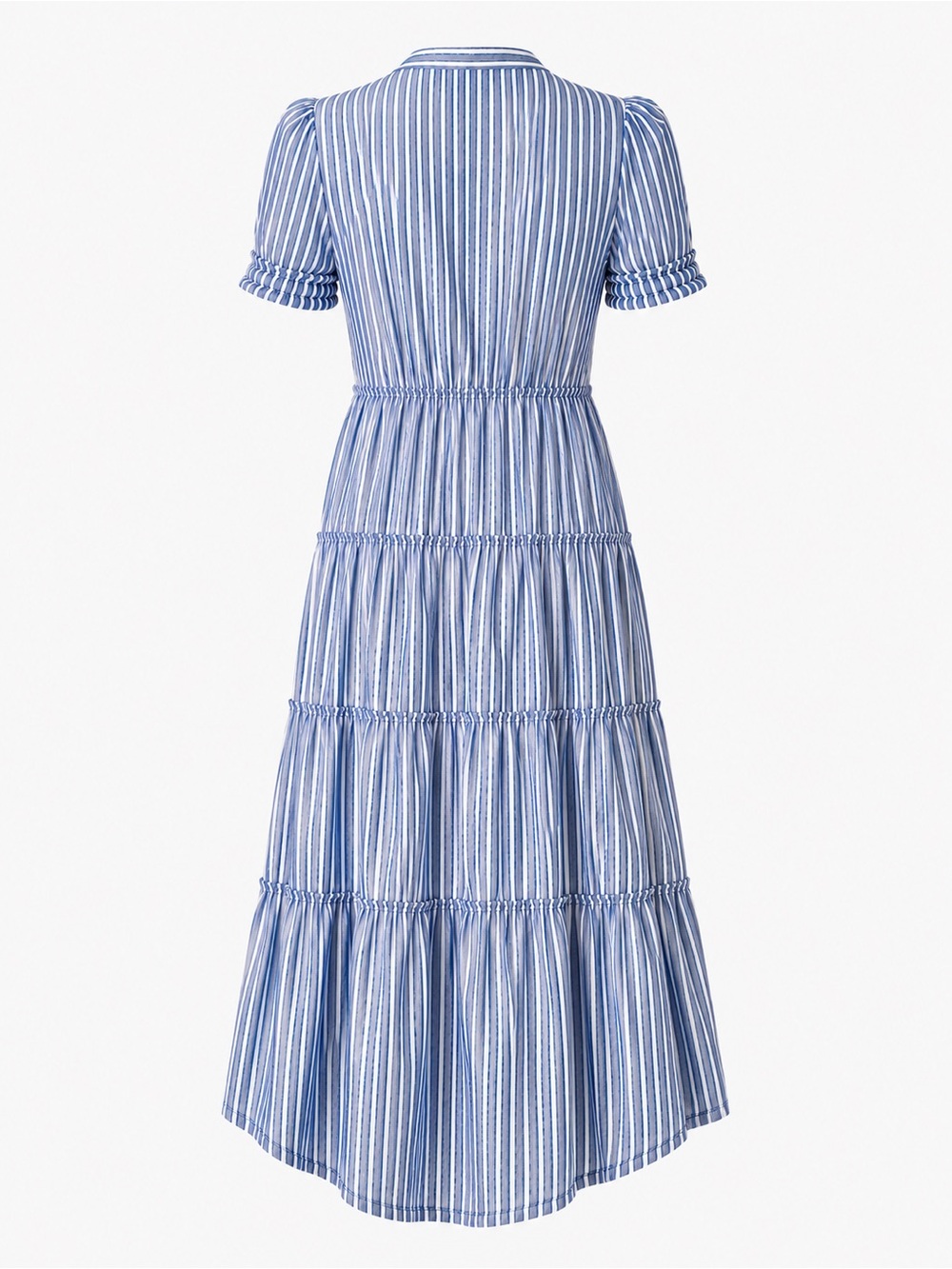 Cynthia Rowley Coastal Blue & White Stripe Tiered Midi Dress | Size Small - Picture 3 of 6
